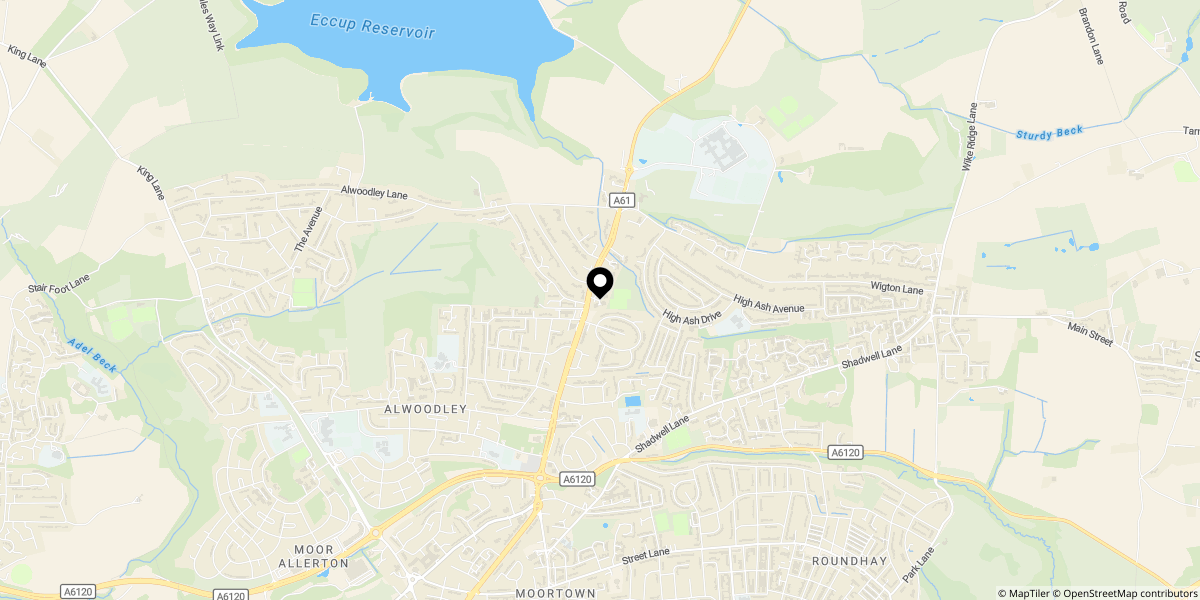 Approximate location of Alwoodley Chase, Harrogate Road, Alwoodley, LS17 8ER