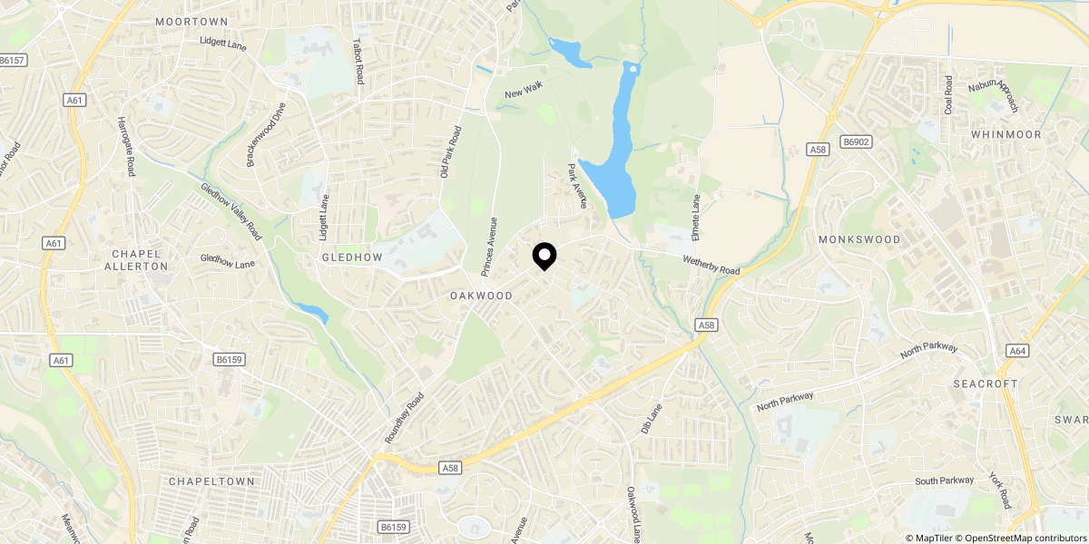 Approximate location of Fairlawn, Ladywood Road, Oakwood, Leeds, LS8 2QF