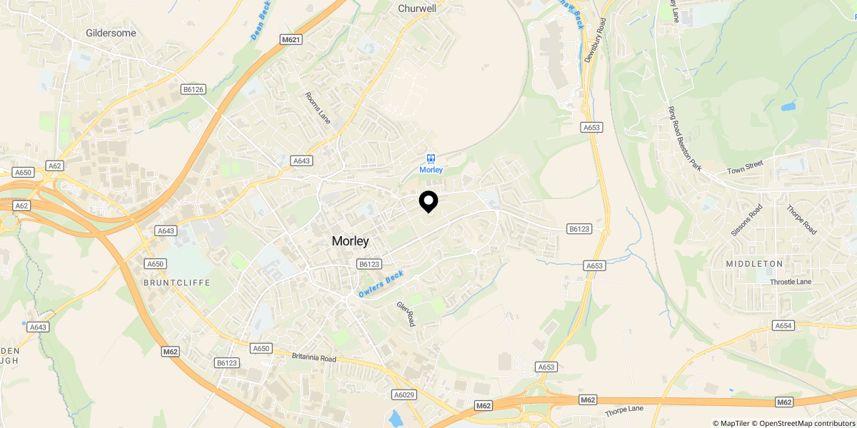Approximate location of Peel Street, Morley, Leeds, LS27 8RN