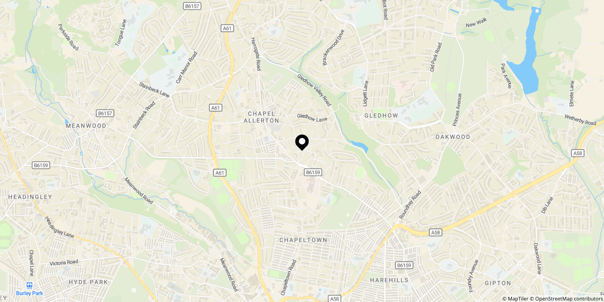 Approximate location of Mansion Gate Square, Chapel Allerton, Leeds, LS7 4RX
