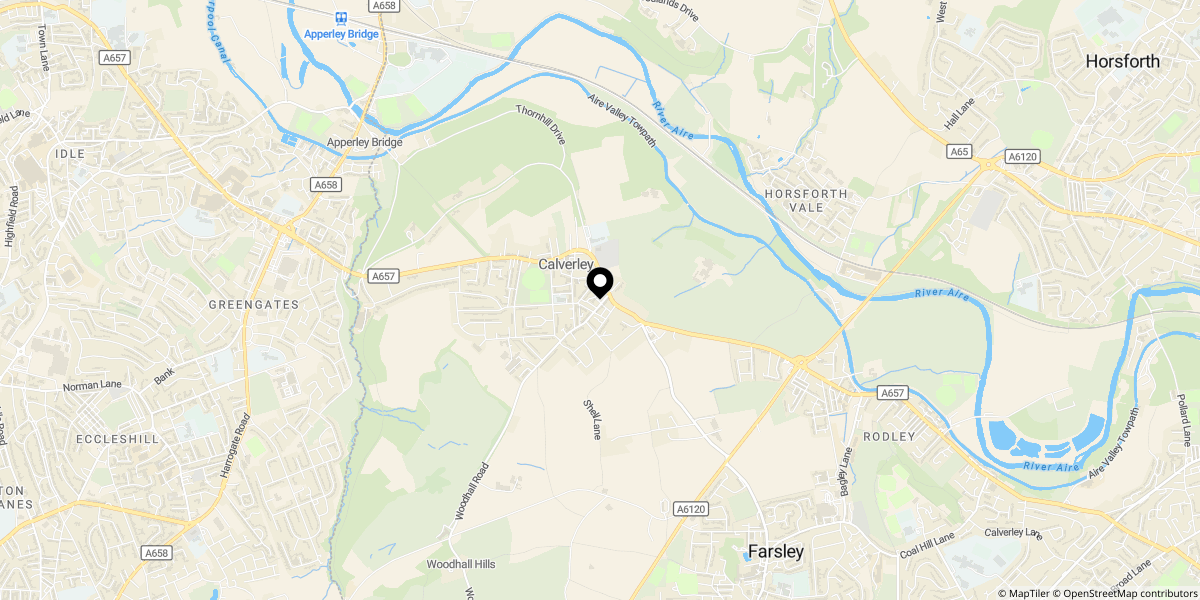 Approximate location of 36 Clarke Street, Calverley, Pudsey, LS28 5NH