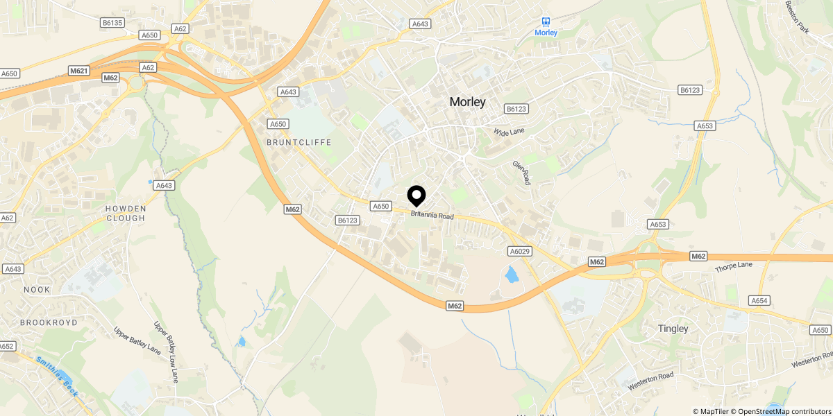 Approximate location of Finchley Way, Morley, Leeds, LS27 0RF