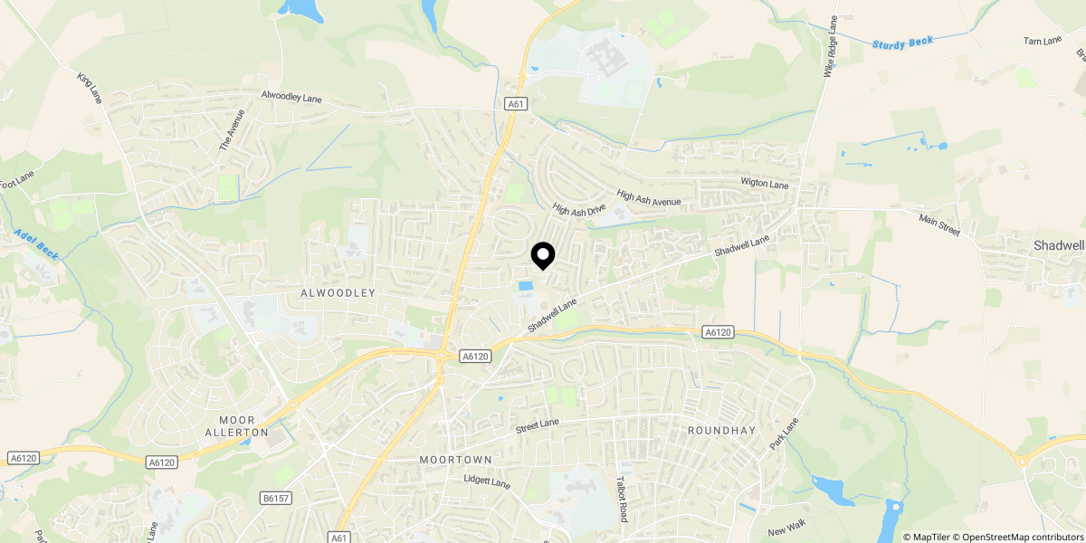 Approximate location of The Moorlands, Leeds, LS17 8AB
