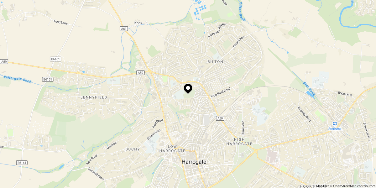 Approximate location of Unity Grove, Harrogate, HG1 2AQ
